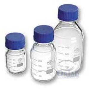 Şişe, 100 Ml, Borosilikat Cam, Mavi Vidalı Kapaklı - Gl45, Taksimatlı