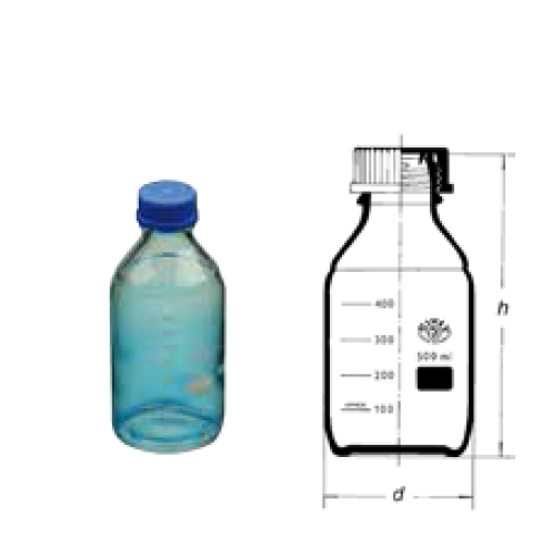 LG2070.M.00100 Laboratuvar Şişesi, Mavi Vida Kapaklı (GL 45), Otoklavlanabilir, Şeffaf 100 ml Hacim, 56 mm Çap, 105 mm Boy