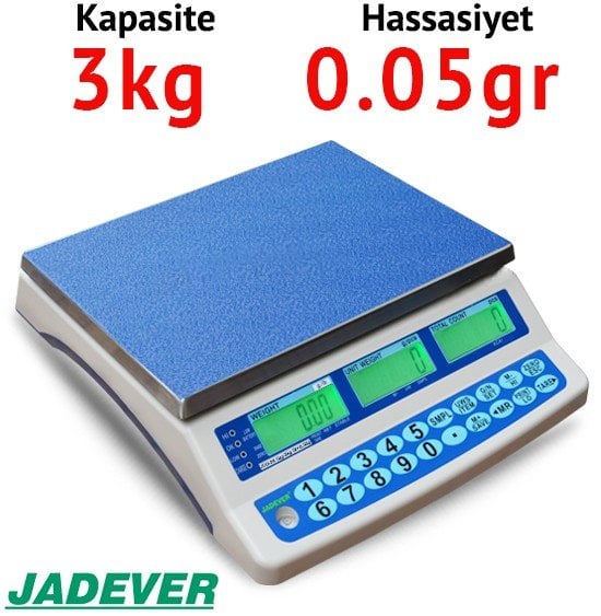 Jadever JCO-3K Dijital Hassas Sayıcı Terazi - Hassasiyet: 0.05 gr. Max: 3 kg.