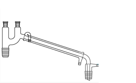 Cam Teknik LG012.15.1402 Distilasyon Köprüsü, Termometre girişli, Soğutuculu, Vakum çıkışlı, Claisen tipi Dişi NS: 14,5/23 - Erkek NS: 29/32