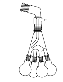 LG016.01.0050 Distilasyon fraksiyonları toplama başlığı, Bredt tipi, 105° Üst Dişi NS: 14.5/23 - Merkez Erkek NS: 19/26- Alt Erkek NS: 14.5/23, 50ml Balon Hacmi