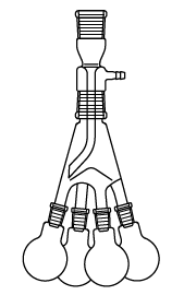 LG016.02.0050 Distilasyon fraksiyonları toplama başlığı, Bredt tipi, Dik Üst Dişi NS: 14.5/23 - Merkez Erkek NS: 19/26- Alt Erkek NS: 14.5/23, 50ml Balon Hacmi