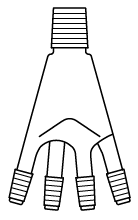 LG016.05.0050 Distilasyon fraksiyonları toplama başlığı, Yedek parçaları (Distilasyon Dağıtıcı(Distiribütör) Üst Erkek NS: 19/26- Alt Erkek NS: 4 x 14.5/23, 50 ml Balon Hacmi