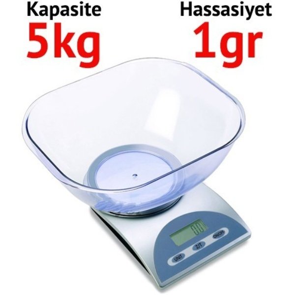 EK 3250 Çukur Kefeli Mutfak Terazisi - Hassasiyet: 1 gr. Max: 5 kg.