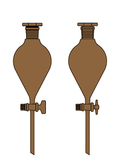 LG019.11.1901 Ayırma hunisi, Armudi tip, Amber renk, Cam Musluk 50 ml Hacim, NS: 19/26, Musluk/Delik Çapı 12.5/2.5 mm